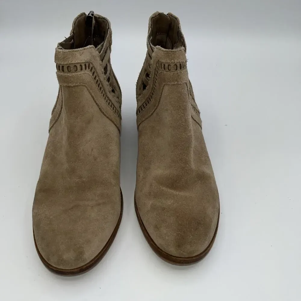 Vince Camuto Women's Pimmy Zip Ankle Booties Suede Boots Sz7 Tan Leather Boots